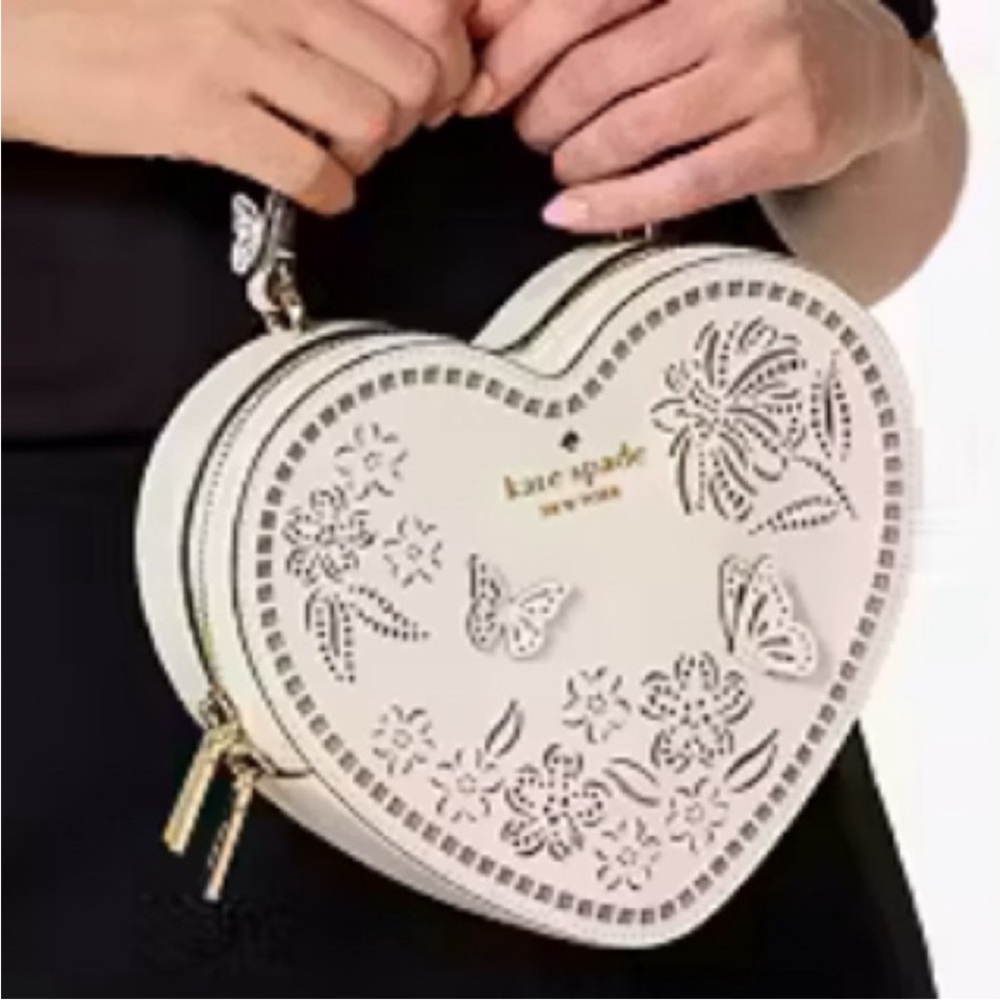 Kate Spade White Heart Crossbody with Floral Cutouts